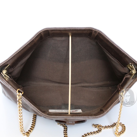 Morris Moskowitz Clutch Shoulder Bag Brown Leather Mod Resin Ring Chain Strap - Picture 10 of 11